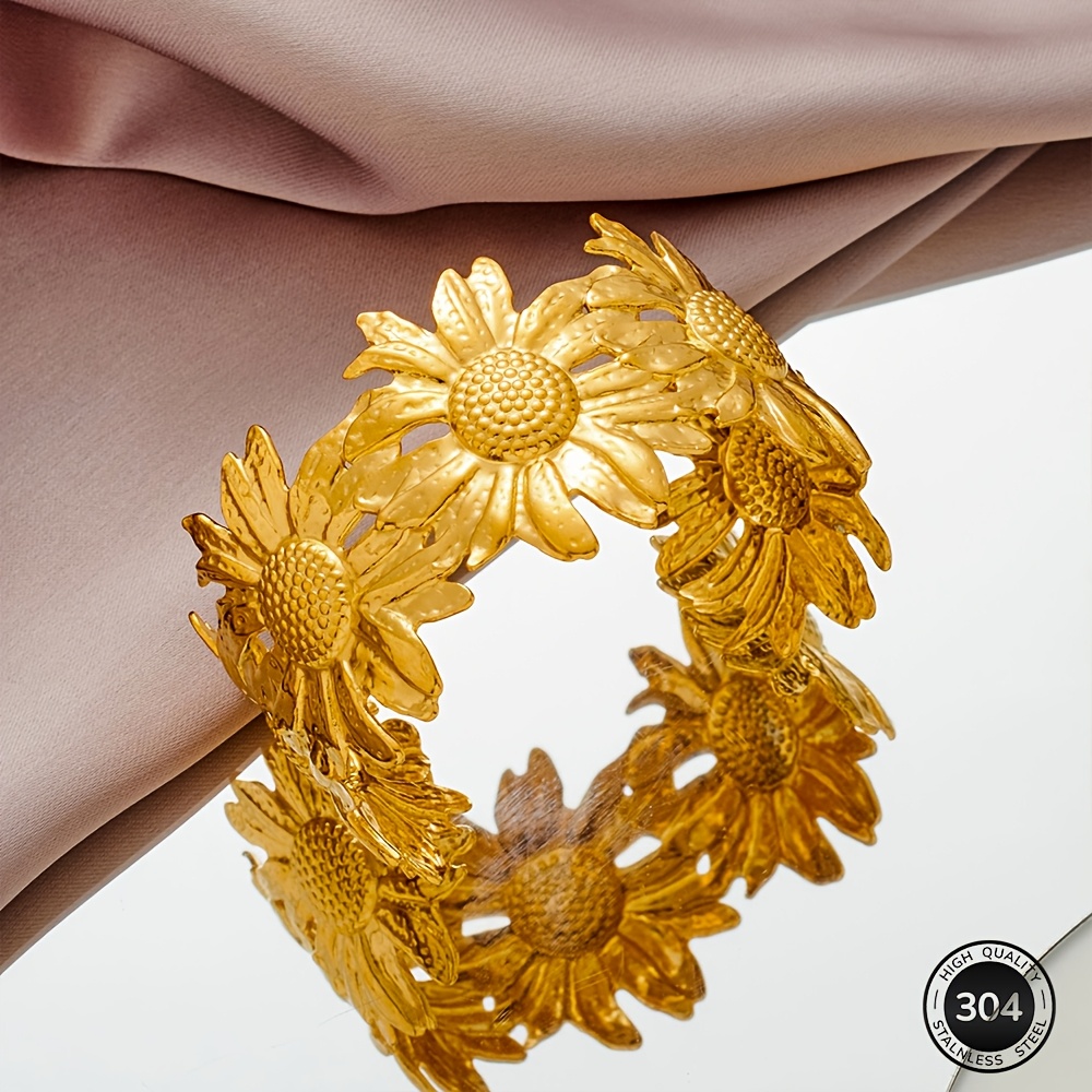 Women's Sunflower Open Bangle, 18K Gold Plated Floral Design
